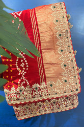 Maroon Cotton Silk Bandhej Saree with Embroidered Border